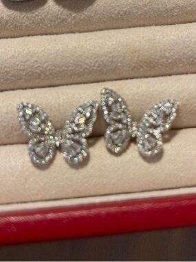 QVC Silver-Tone Crystal Butterfly Stud Earrings